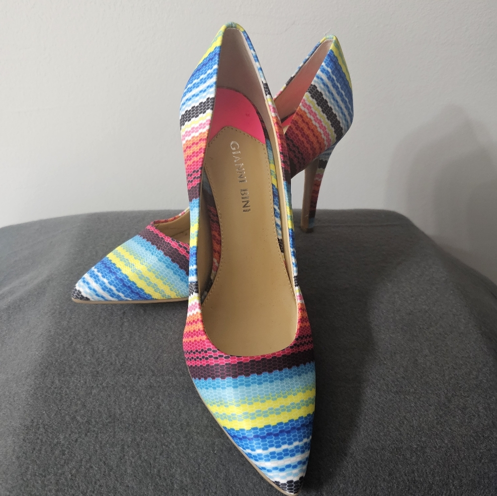 Gianni Bini Multicolor Striped Women's Heels